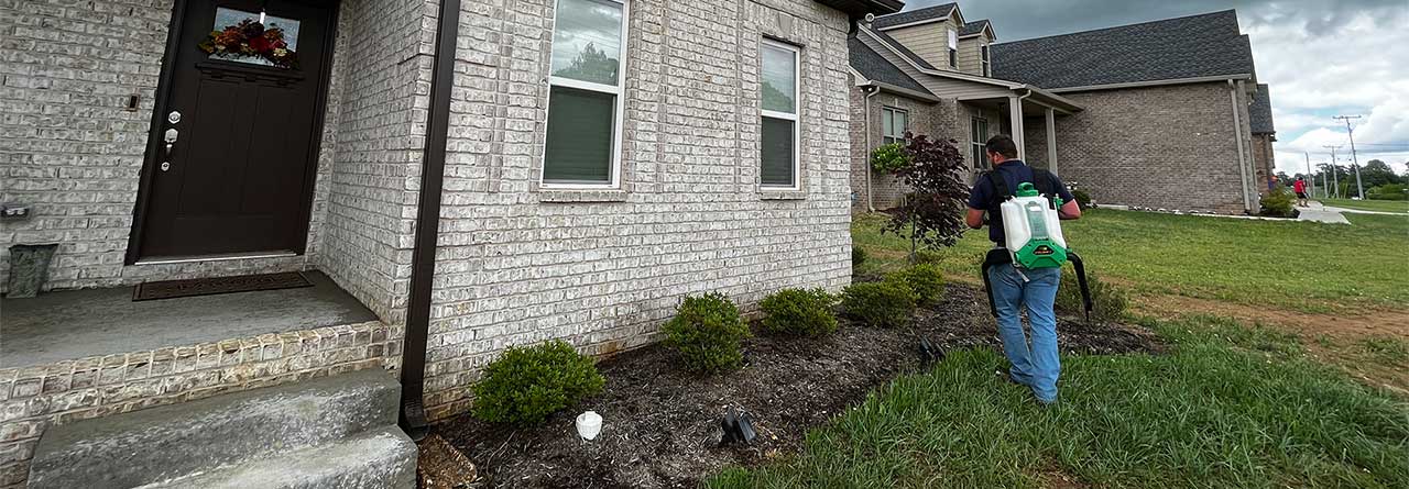 Pest Control Worker Spraying outside house